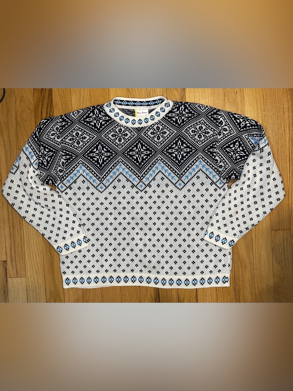 Hanna Andersson Size: 150(12) White, Black & Light Blue Nordic Pattern Sweater
